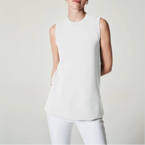 Spanx AirEssentials Tunic Tank Top in Powder White Crew Neck Elevated Basic - Picture 1 of 6